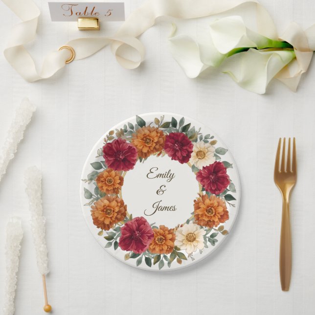 Personalisierte Rustikale Herbstblumenhochzeit Pappteller (Hochzeit)