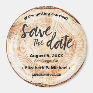 Personalisierte rustikale Hochzeit Holzschnitt Sav Magnet