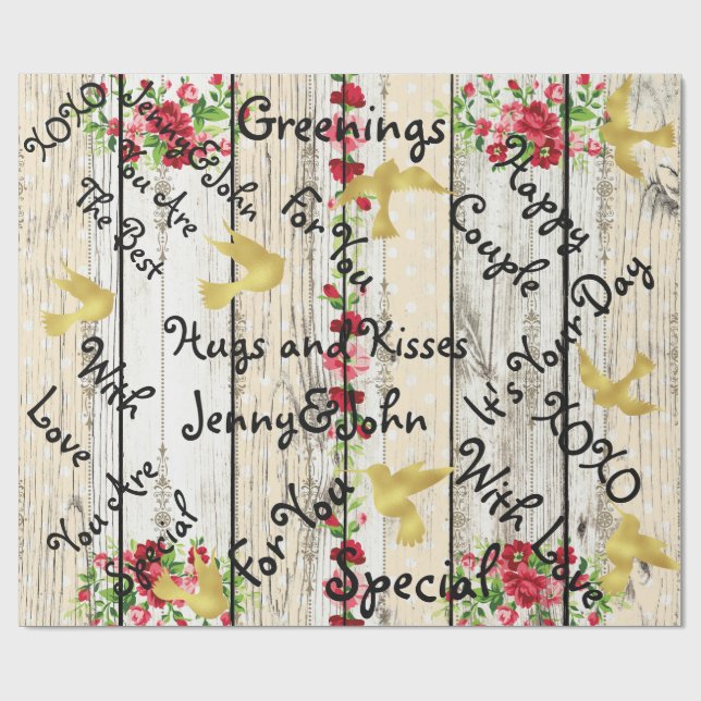 Personalisierte Rustikale Holzhühner Geschenkpapier (Flach)