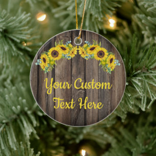 Personalisierte rustikale Holzsonnenblume, benutze Keramik Ornament