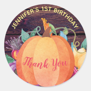 Personalisierte rustikale Pumpkinsche Blume fallen Runder Aufkleber