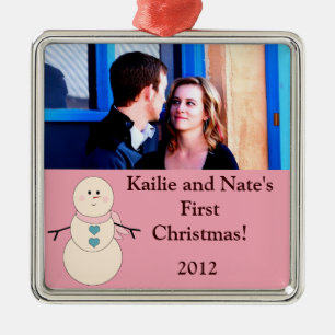 Personalisierte Rustikale Schneemann-Ornamente Silbernes Ornament