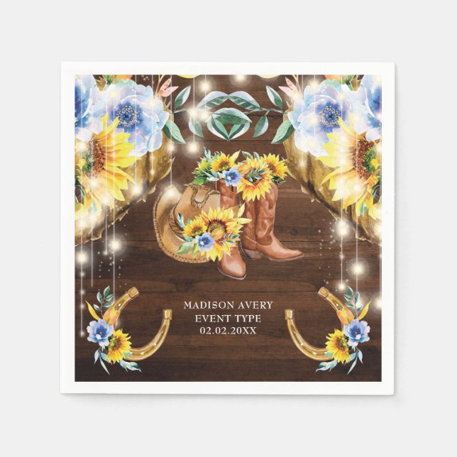 Personalisierte Rustikale Stiefel Blumenzellenleuc Serviette (Vorderseite)