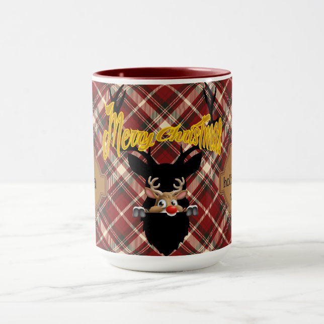 Personalisierte rustikale Tasse für die Rentierfri (Zentrum)