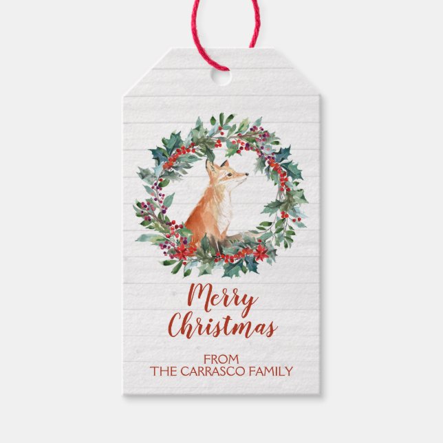 Personalisierte Rustikale Waldfüchse Weihnachten Geschenkanhänger (Vorderseite)