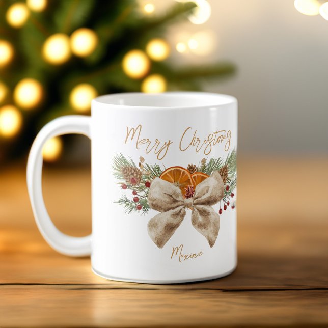Personalisierte rustikale Weihnachtsgeschenke mit  Kaffeetasse (Coquette bow rustic Christmas  mug Christmas gifts personalized Coffee Mug pines citrus bow mug)