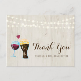 Personalisierte Rustikale Wine & Bier Hochzeit Vie Postkarte