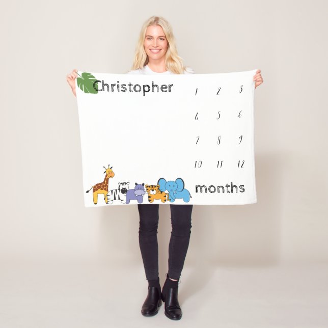 Personalisierte Safari Baby-Meilenstein-Monate Fleecedecke (Beispiel)