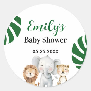 Personalisierte Safari-Baby-Party Runder Aufkleber