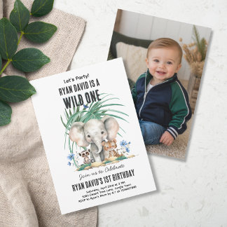 Personalisierte Safari Wild One Foto-Einladung Einladung