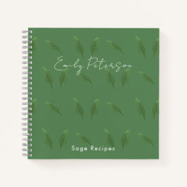 Personalisierte Sage Green Blätter Muster Cook Rez Notizbuch