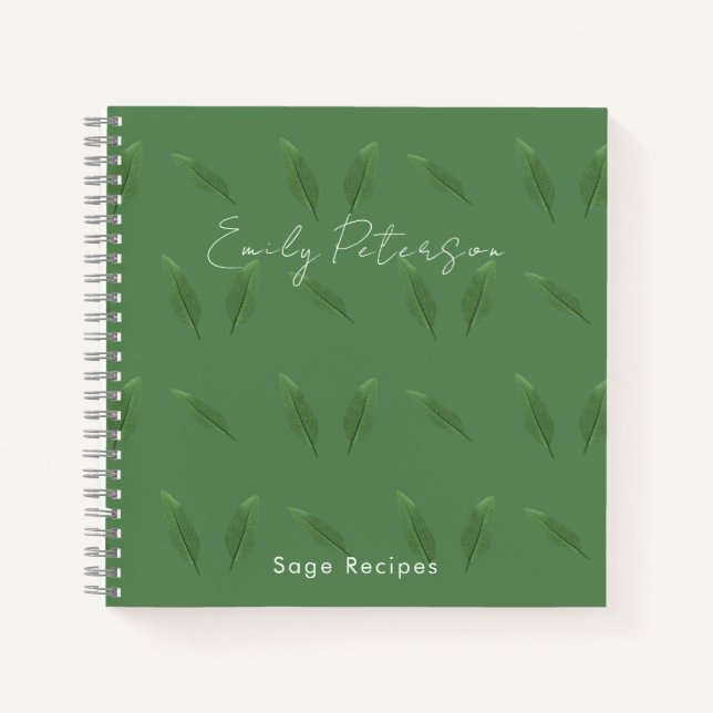 Personalisierte Sage Green Blätter Muster Cook Rez Notizbuch (Vorderseite)