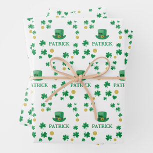 Personalisierte Saint Patricks Leprechaun Clover Geschenkpapier Set