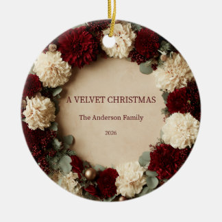 Personalisierte Samt-Weihnachts-Dahlie-Familie Keramik Ornament