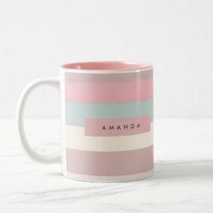 Personalisierte sanfte Pastell-Regenbogenstreifen Zweifarbige Tasse