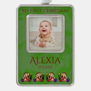 Personalisierte Sankt-Elefanten Babys erstes Rahmen-Ornament Silber