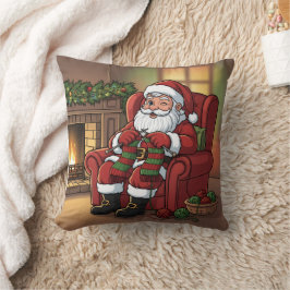 Personalisierte "Santas gemütliche Strickecke" Kissen