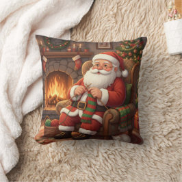 Personalisierte "Santas gemütliche Strickecke" Kissen