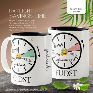 Personalisierte sarkastische Sommerzeitumstellung Zweifarbige Tasse