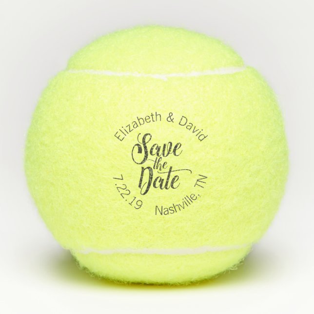 Personalisierte Save the Date Hochzeit Tennisbälle (Vorderseite)