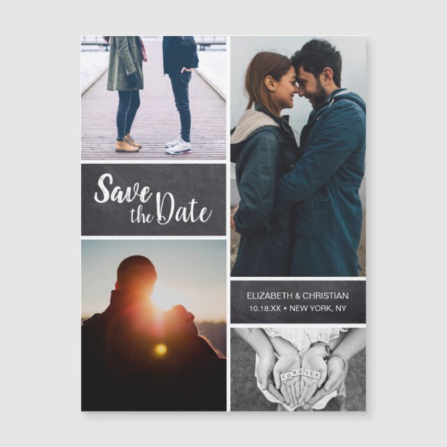 Personalisierte Save the Date HochzeitfotoCollage Magnetkarte (Vorderseite)