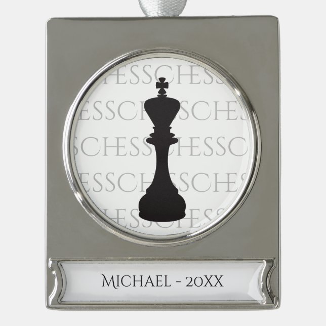 Personalisierte Schach King Classic Piece Moderne Banner-Ornament Silber (Vorderseite)