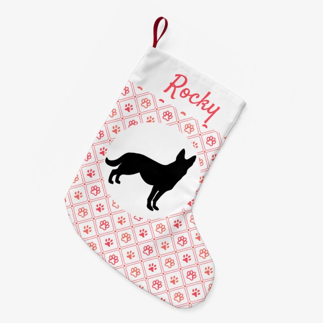 Personalisierte Schäferhund-rote Kleiner Weihnachtsstrumpf (Vorderansicht (hängend))