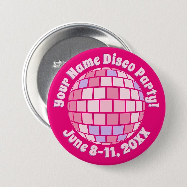 Personalisierte Schaltfläche Retro Pink Disc Ball Button (Vorne & Hinten)