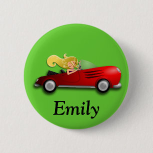 Personalisierte Schaltfläche "Rotes Auto und Mädch Button