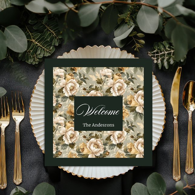 Personalisierte Schick-Napkins Grün Gold Botanisch Serviette (Personalized Chic Napkins Green Gold Botanical)