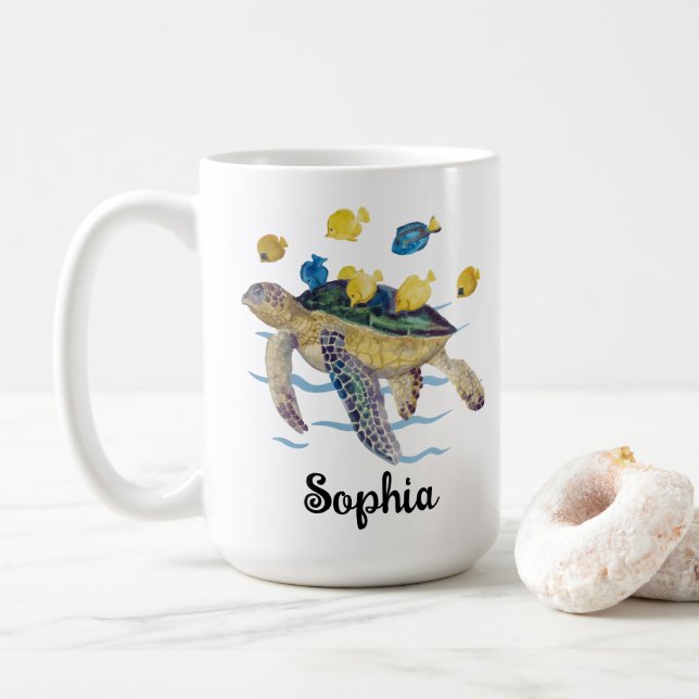 Personalisierte Schildkröten-Tasse, Schildkrötenge Kaffeetasse (Mit Donut)