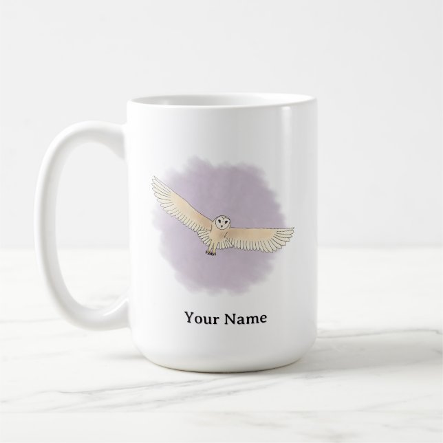 Personalisierte Schleiereule mit violettem Hinterg Kaffeetasse (Links)