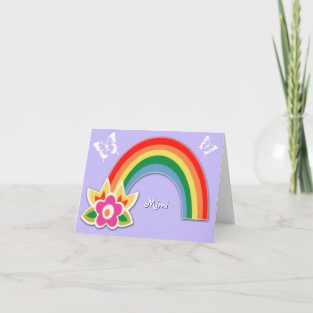 Personalisierte Schmetterlinge und Regenbogen-Mitt Karte (Vorderseite)