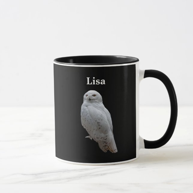 Personalisierte Schneeeule auf Schwarzem Tasse (Rechts)