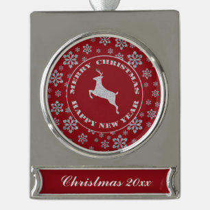 Personalisierte Schneeflocke Reindee Keepake Weihn Banner-Ornament Silber
