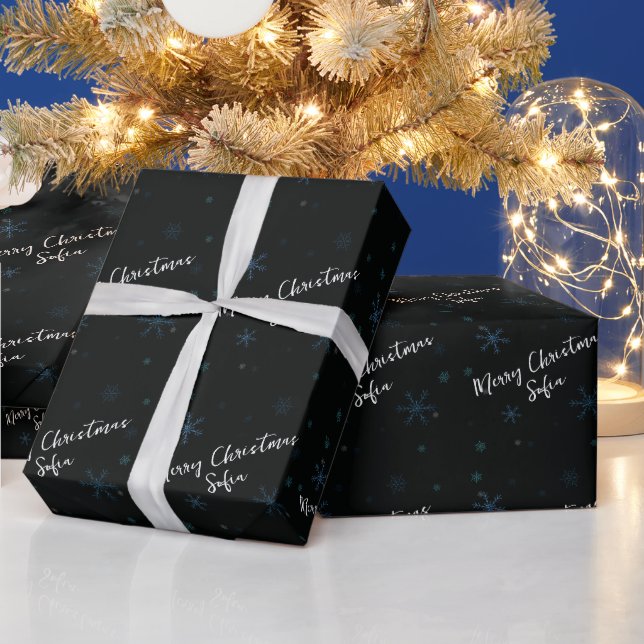Personalisierte Schneeflocken Frohe Weihnachtsname Geschenkpapier (Feiertage)