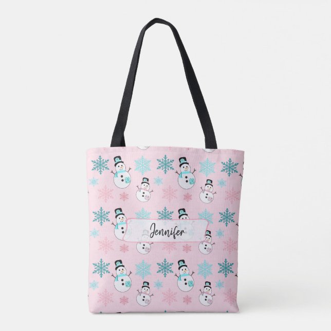 Personalisierte Schneemänner und Snowflakes Weihna Tasche (Rückseite)