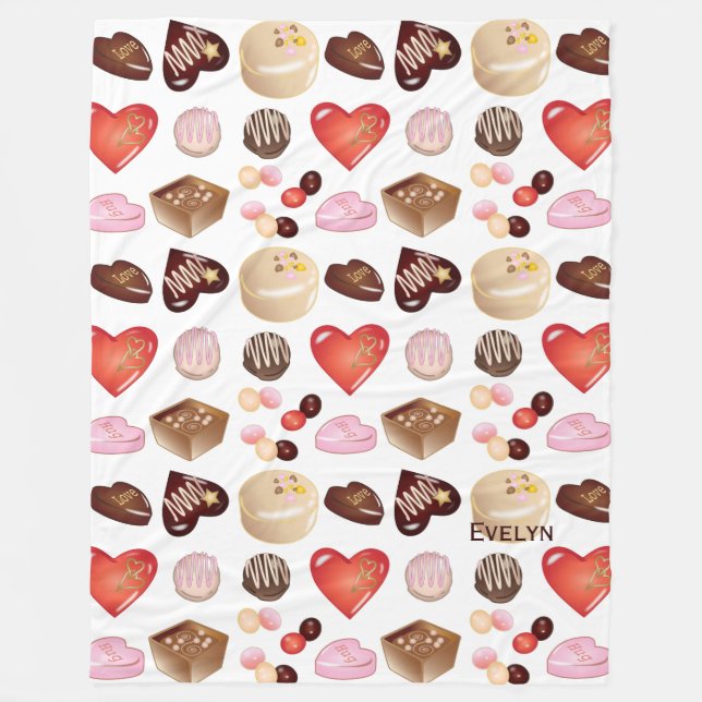 Personalisierte Schokolade Candy Heart Muster Fleecedecke (Vorderseite)