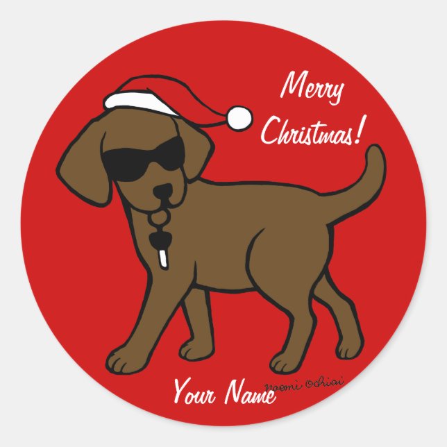 Personalisierte Schokolade Labrador Cartoon Weihna Runder Aufkleber (Vorderseite)
