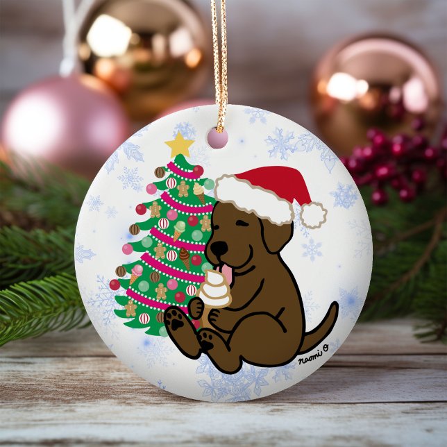 Personalisierte Schokolade Labrador Ice Creme Keramik Ornament (Personalized Chocolate Labrador Ice Cream Christmas Ornament for Labrador Owners.  Cartoon Style.)