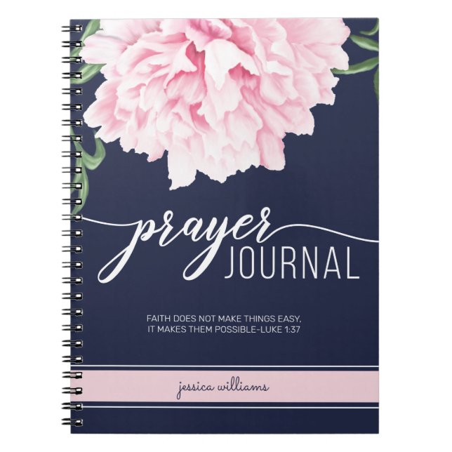 Personalisierte Schrift Floral Peony Navy Notizblock (Vorderseite)