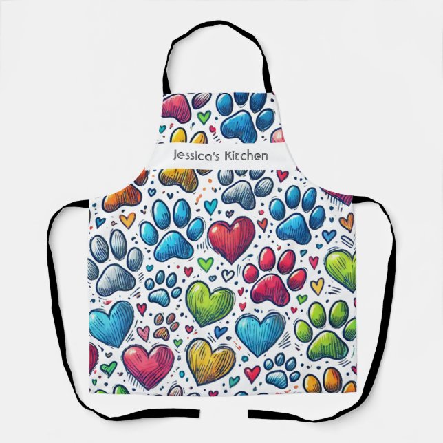 Personalisierte Schürze mit farbenfrohen Paw Print (Vorderseite)