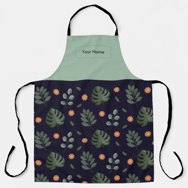 Personalisierte Schürze Navy Botanical (Vorderseite)