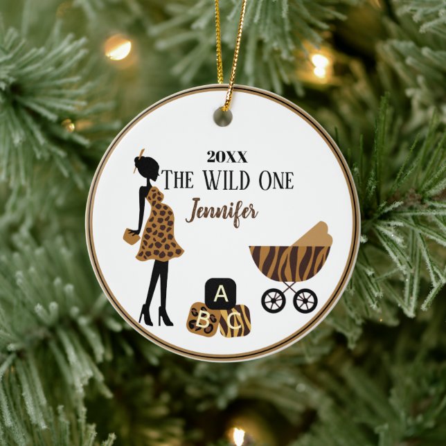 Personalisierte schwangere Mama Dschungel Keramik Ornament (Baum)