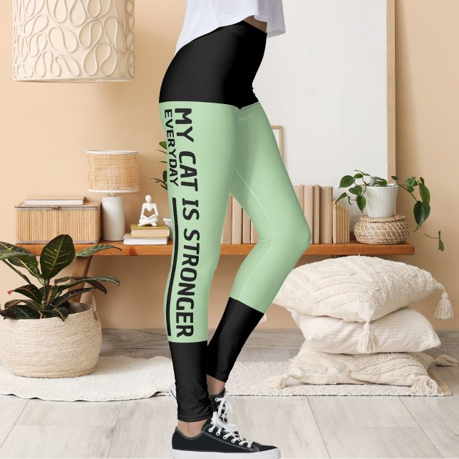 Personalisierte schwarz-blassgrüne Streifen Katzen Leggings (Von Creator hochgeladen)