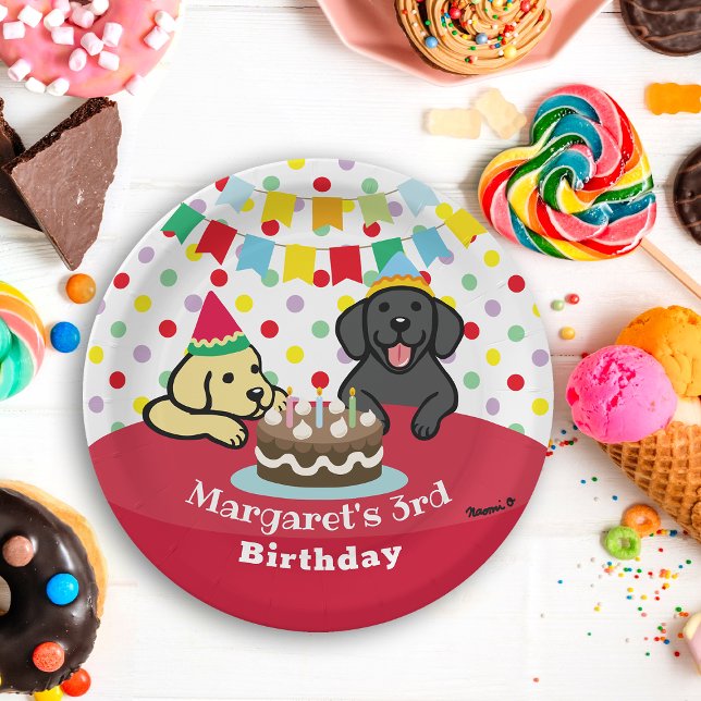 Personalisierte Schwarz-Gelb-Labore Geburtstag Pappteller (Personalized Black and Yellow Labradors Birthday Paper Plates for dog lovers Birthday Party.)