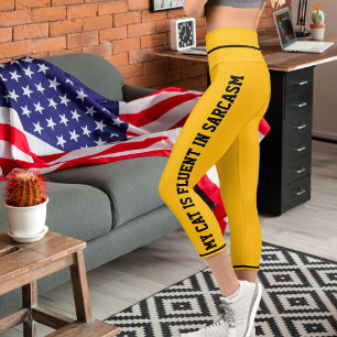 Personalisierte schwarz-gelbe Orange Fun Comic Kat Capri Leggings