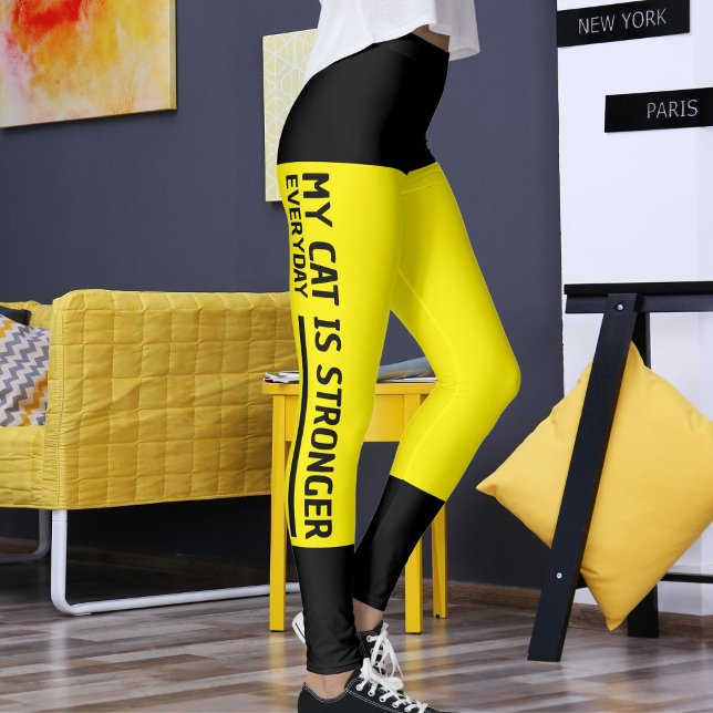 Personalisierte, schwarz-gelbe Streifen Katzenrück Leggings (Von Creator hochgeladen)