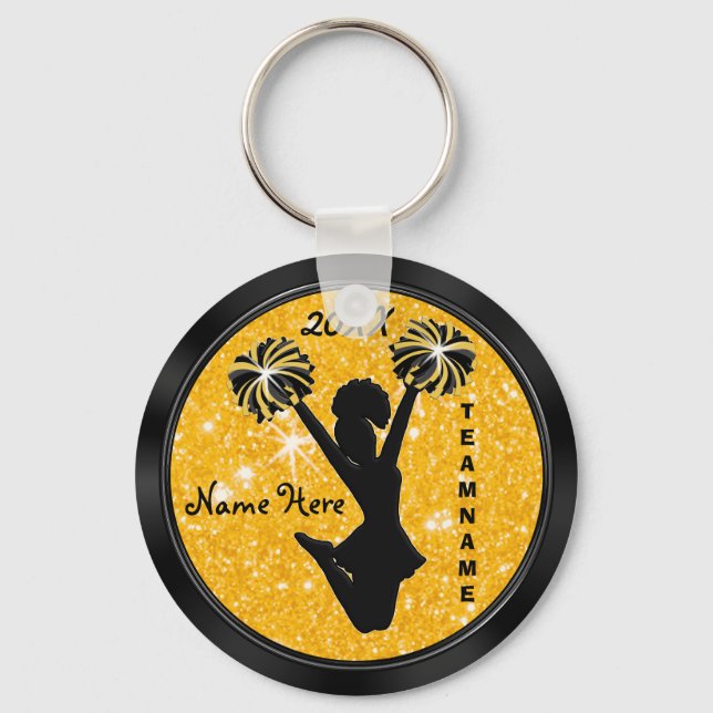 Personalisierte Schwarz-Gold-Cheer-Schlüsselanhäng Schlüsselanhänger (Vorderseite)