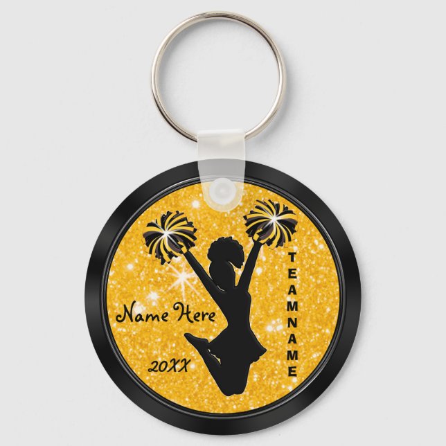 Personalisierte Schwarz-Gold-Cheer-Schlüsselanhäng Schlüsselanhänger (Vorderseite)